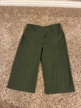 Culotte Capri Pants Ann Taylor Long Bermuda Olive Green Thick Cotton Pockets 6